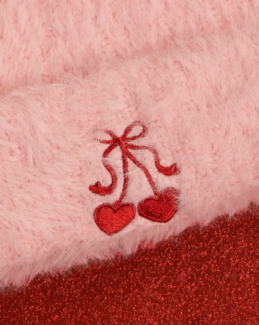 Fuzzy Pom Pom Beanie in Pink - Image 3